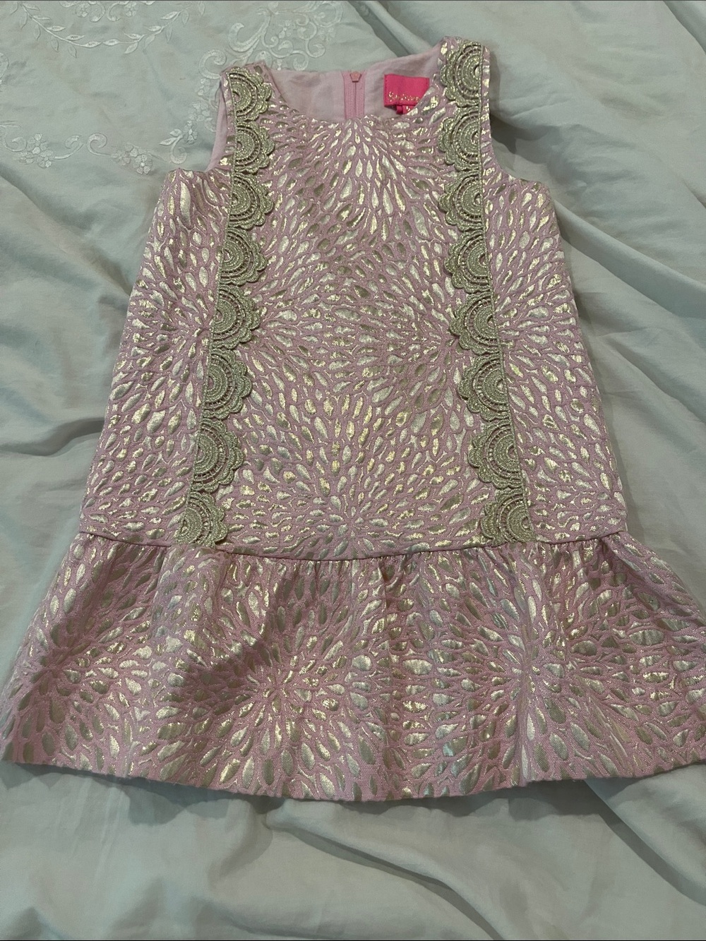 Lilly Pulitzer Pink Metallic Floral Jacquard Drop-Waist Dress